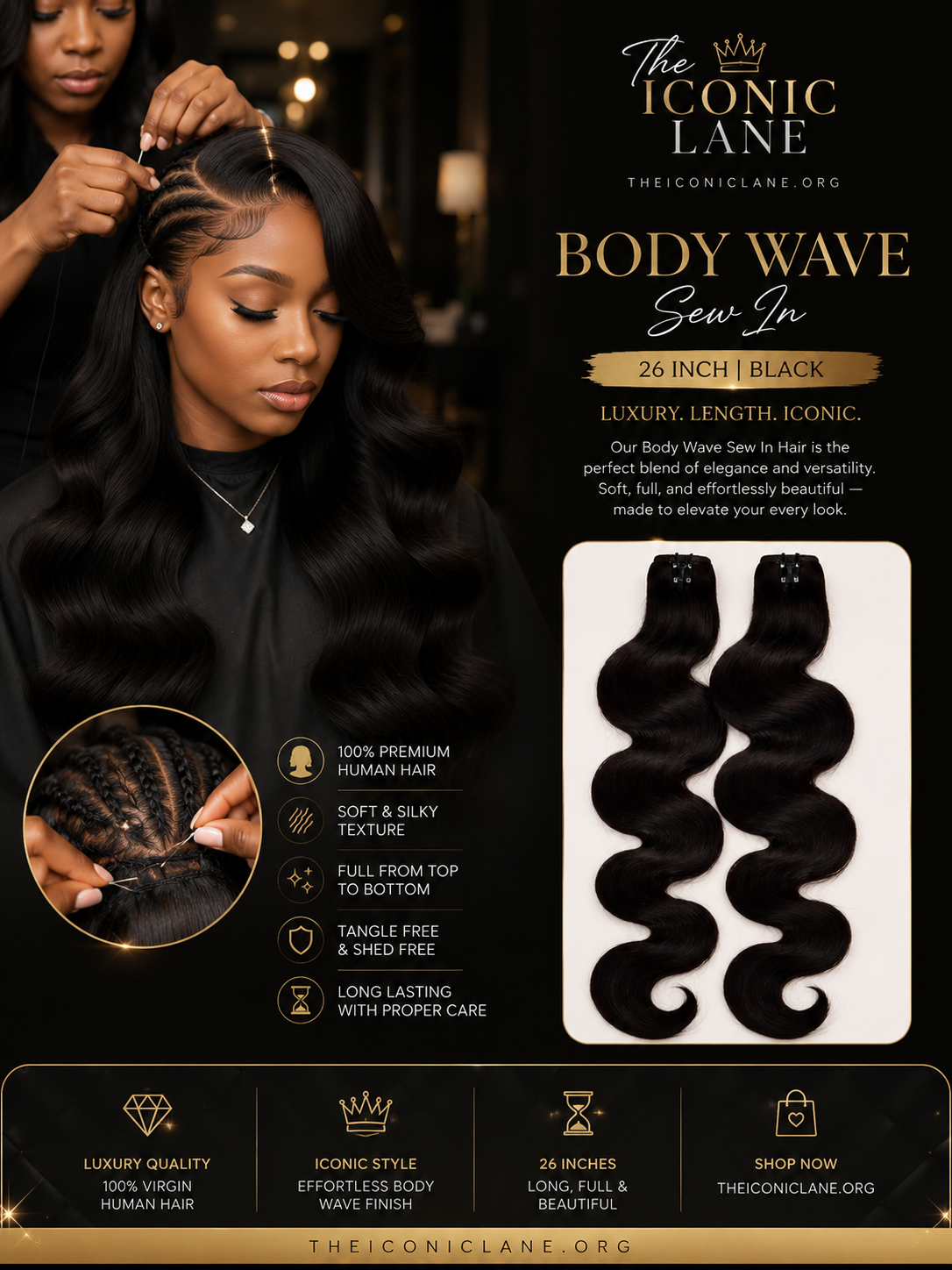 The Iconic Lane Signature Noir Luxe Silk Wave 26"