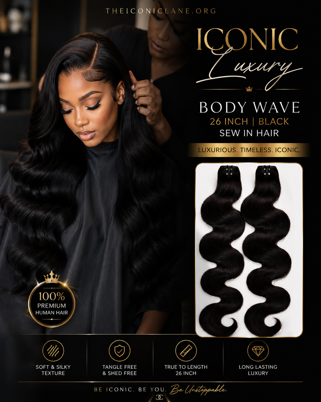 The Iconic Lane Signature Noir Luxe Silk Wave 26"